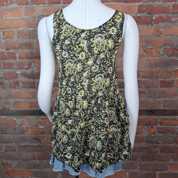 Intimately Free People Babydoll Tiered Top Sleeveless Brown Gold White Print XS - Picture 4 of 7